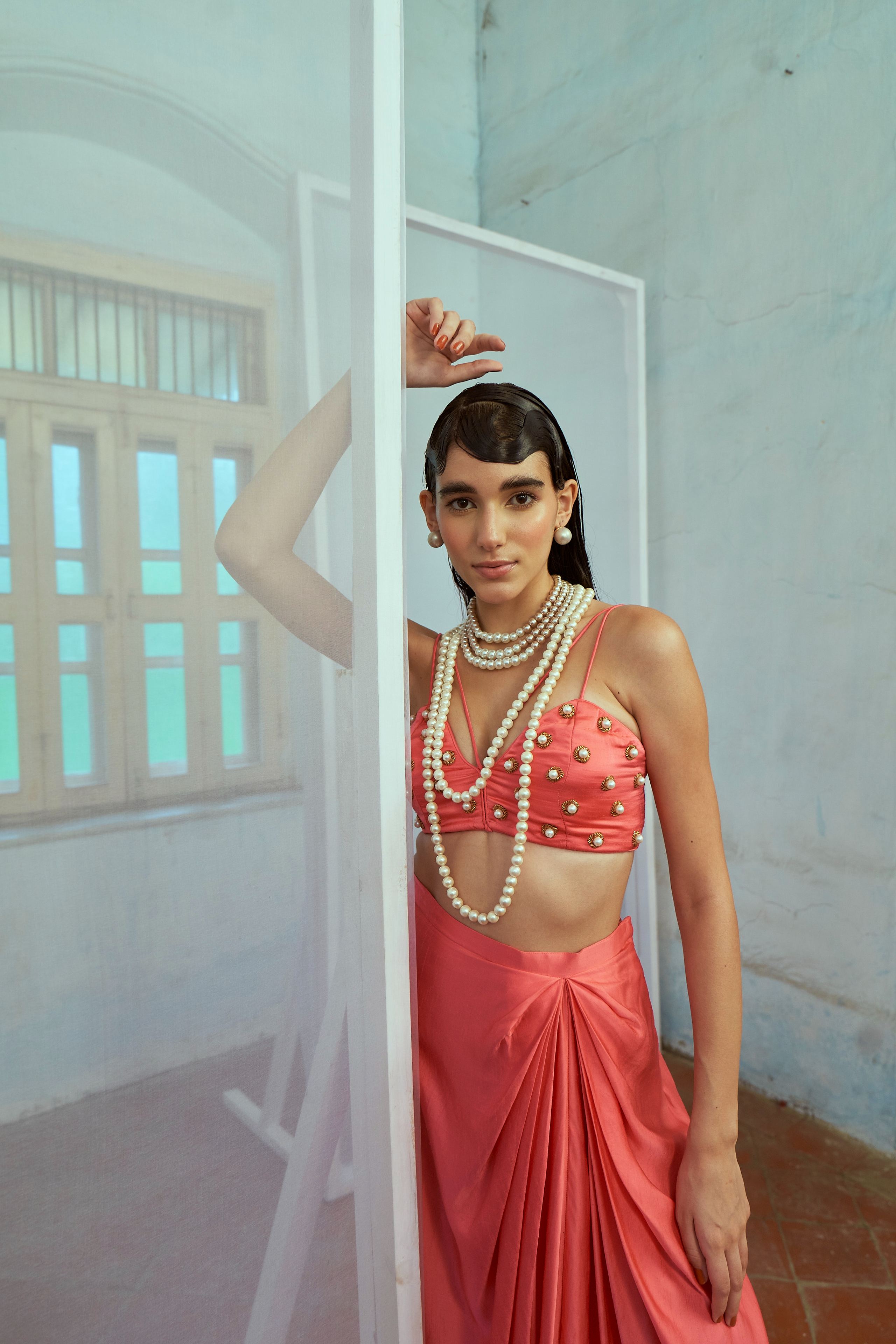 Pink Drape Skirt Set