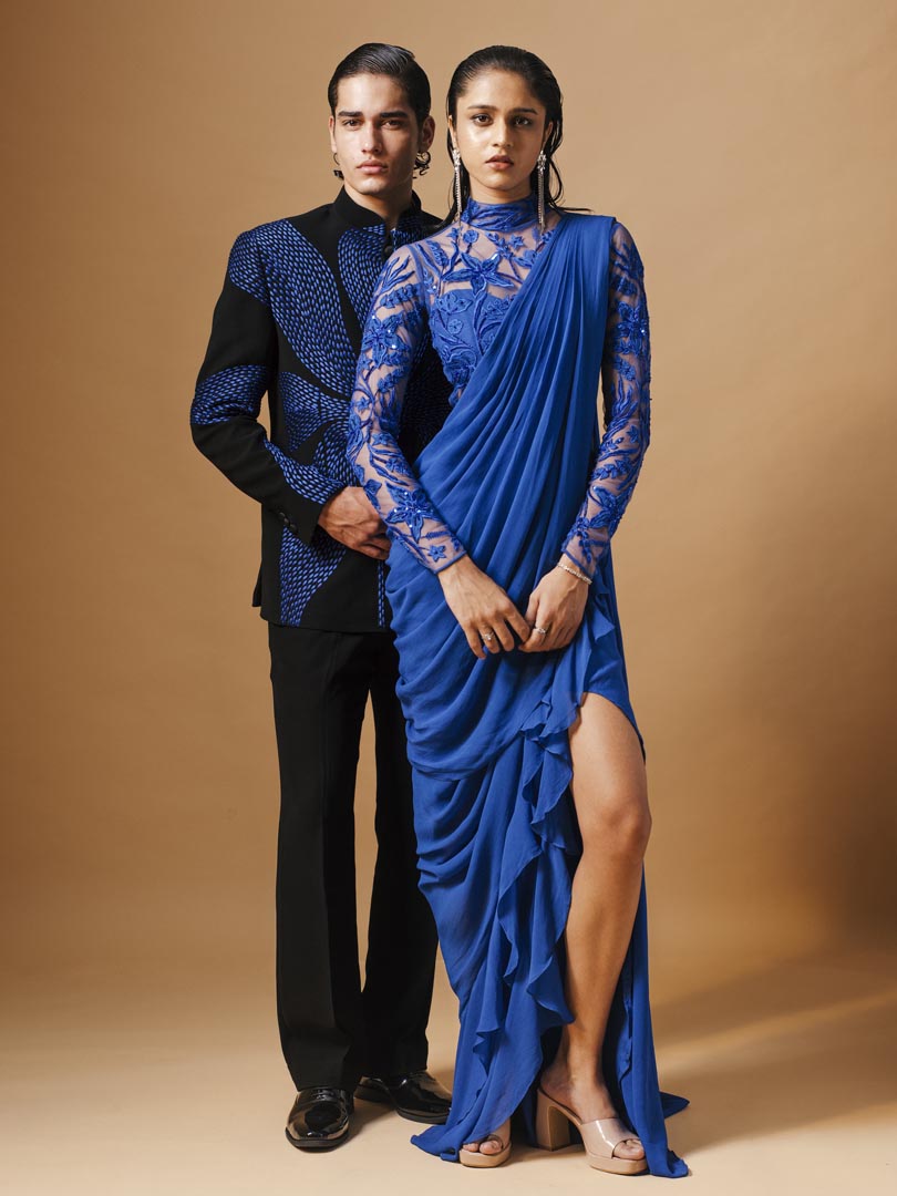 Cobalt Blue Vale Saree Gown