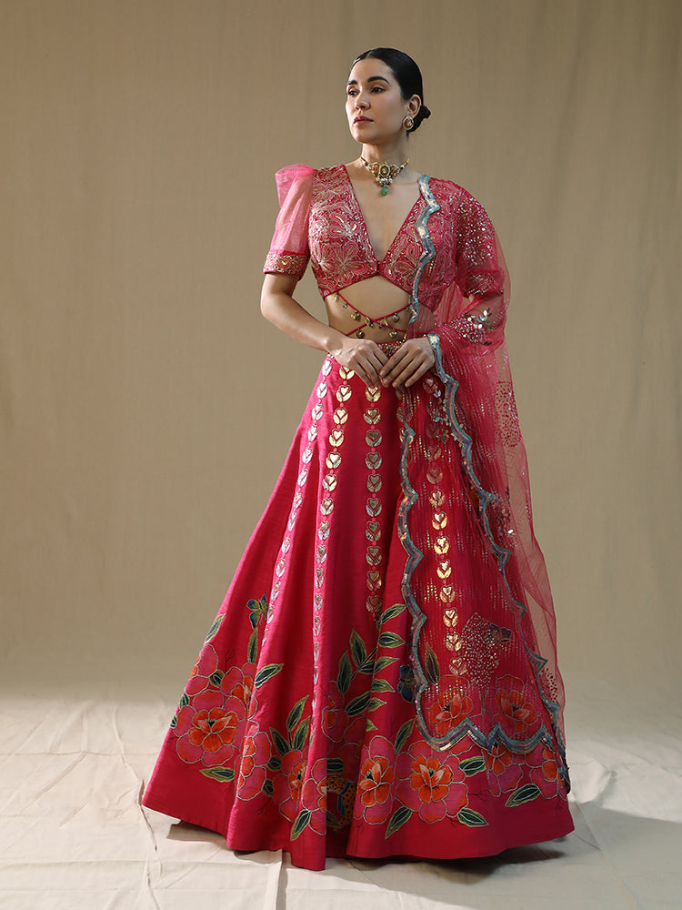 Pink Leopard Handpainted lehnga set
