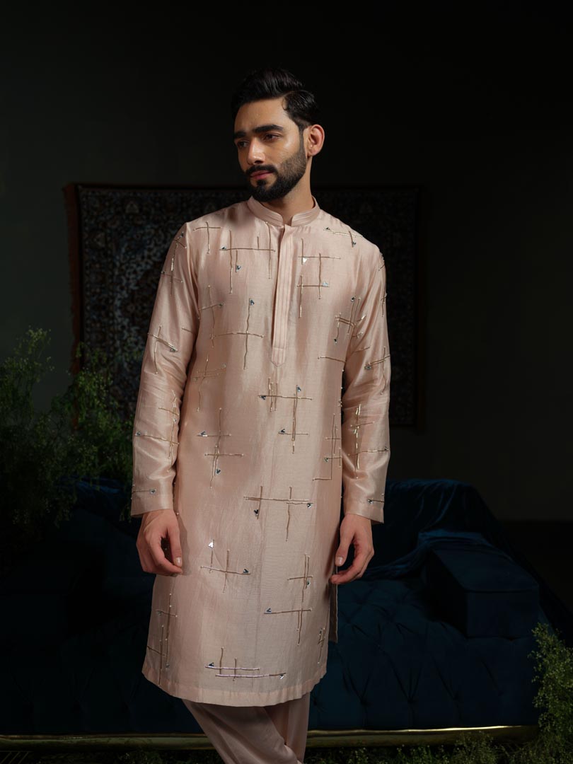 Dusty Peach Geometry Kurta Set