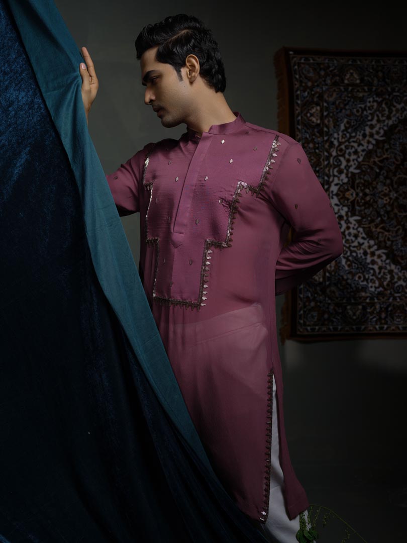 Purple Panel Kurta Set