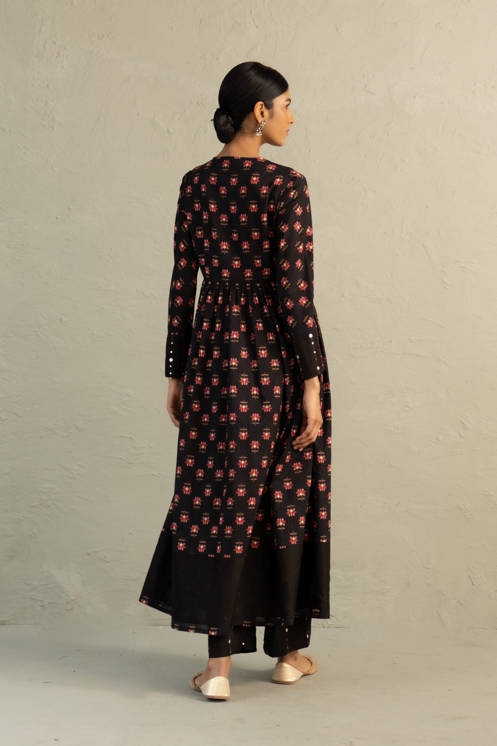 Black Phool Dori Anarkali Set