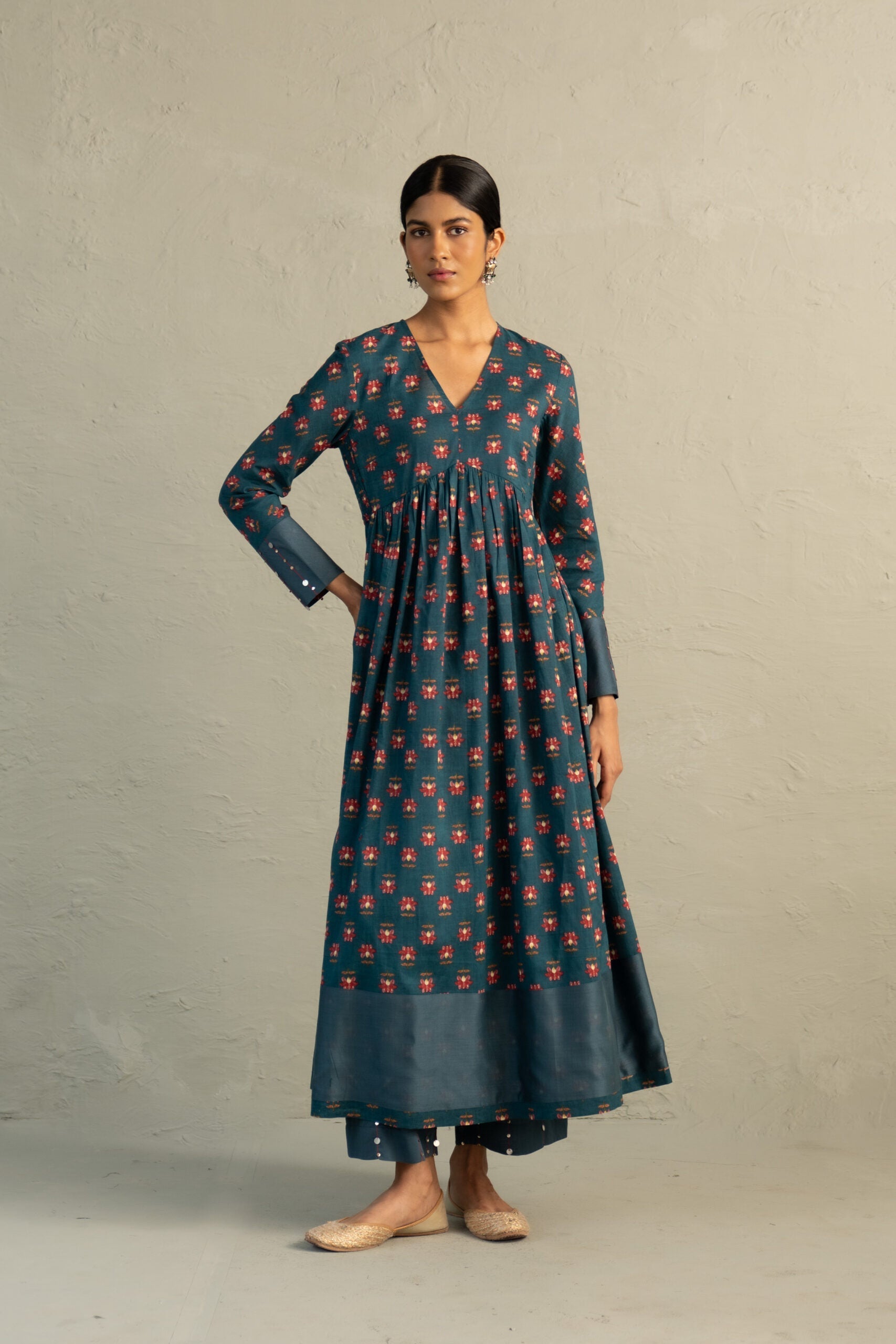 Teal Phool Dori Anarkali Set