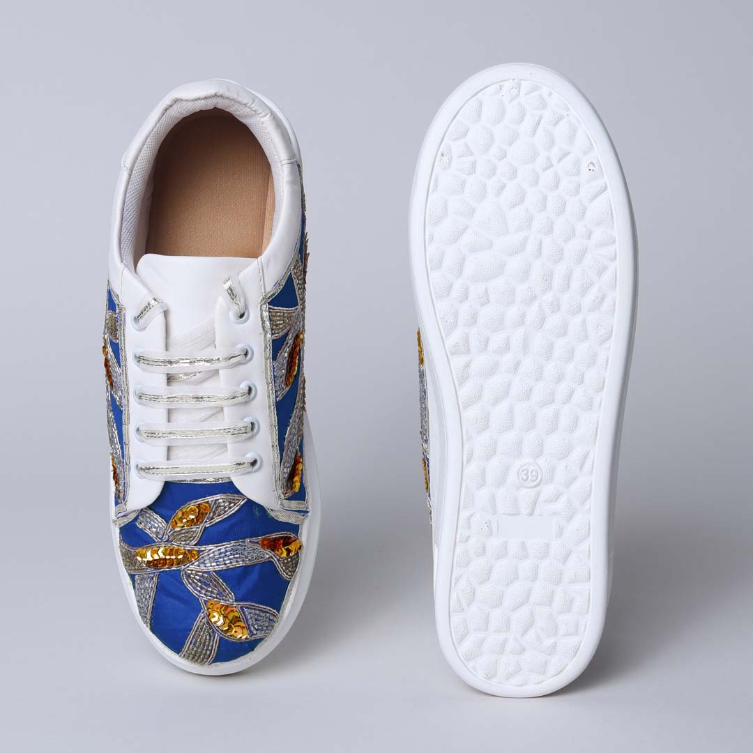 Blue Metallic Mesh Sneakers