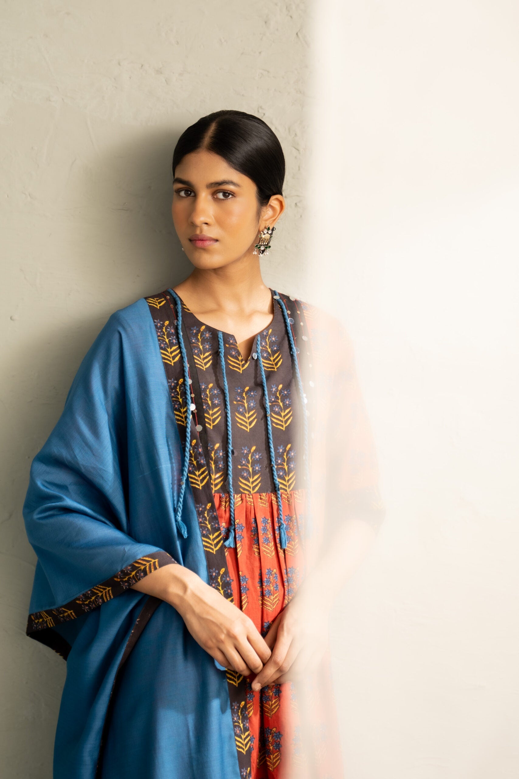 Red Phool Dori Hand Block Kurta Set