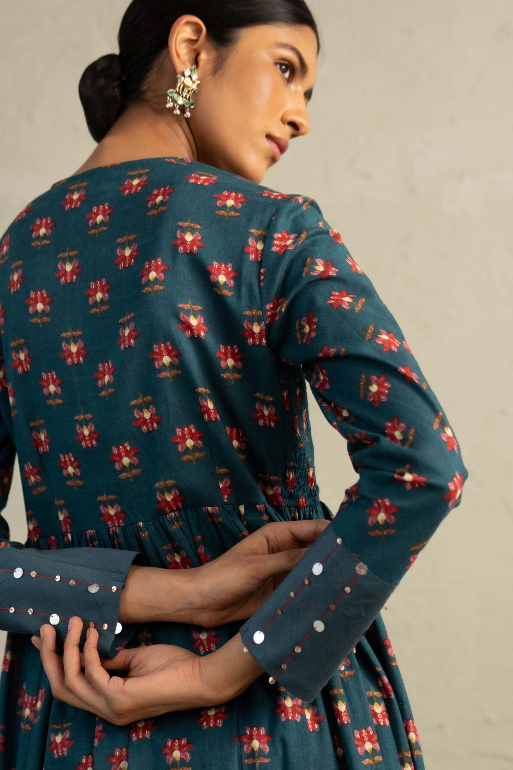 Teal Phool Dori Pintuck Kurta Set