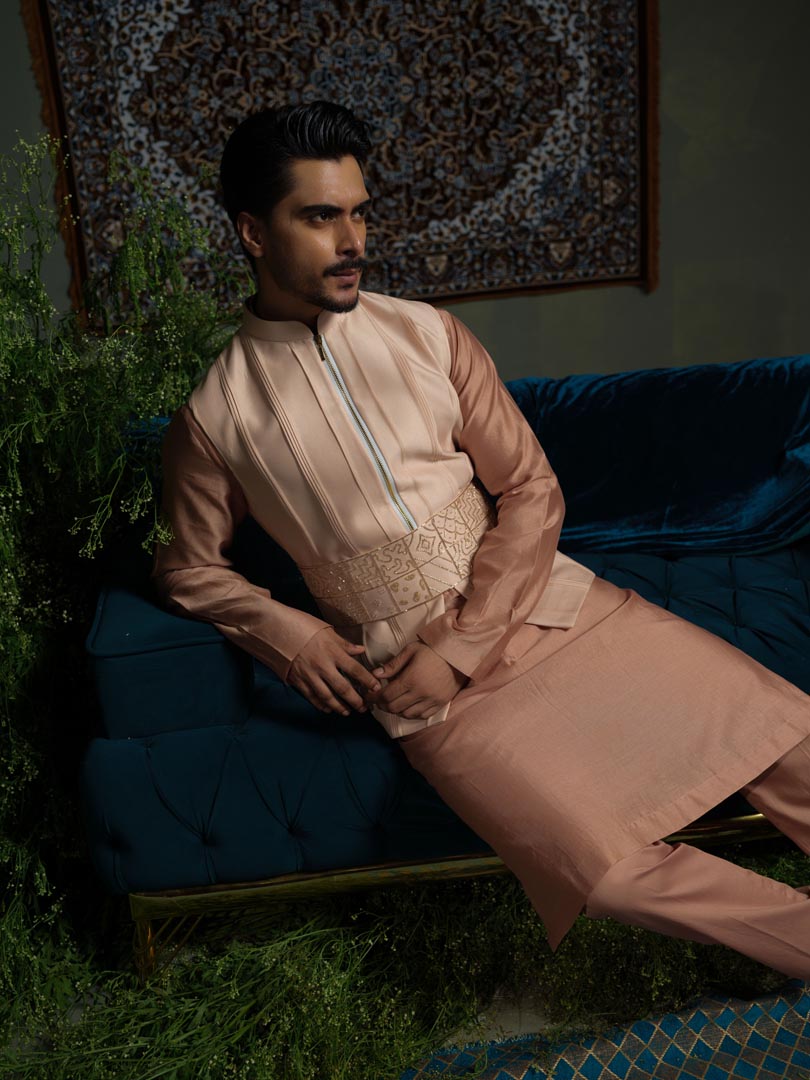 Peach Pink Pintuck Bundi set