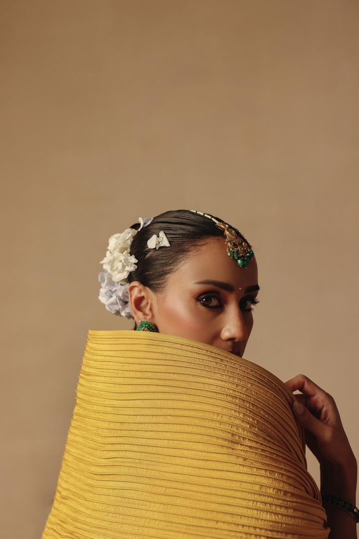 Yellow Dreamy  Lehenga Hand Embroidery with Drape Dupatta