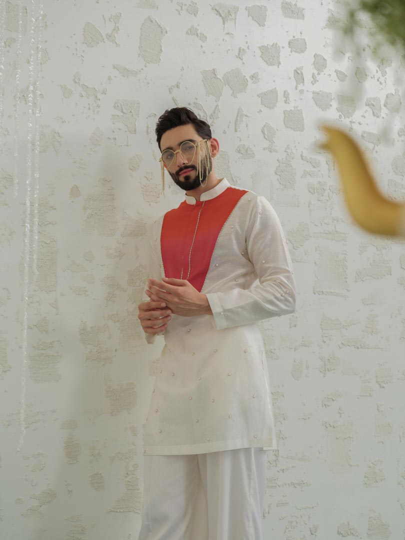 Pink Orange Ombre Patch Kurta set