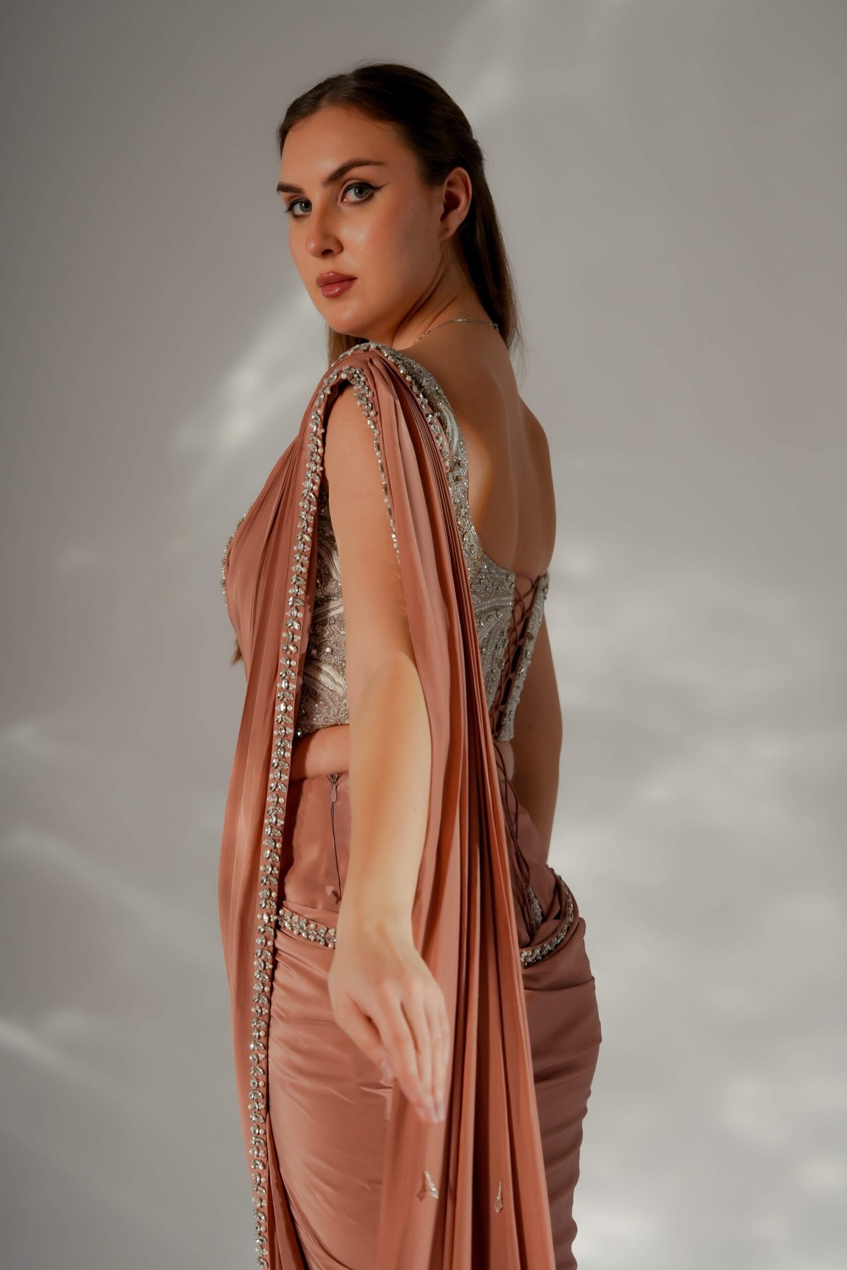 Zarina pearl drape saree