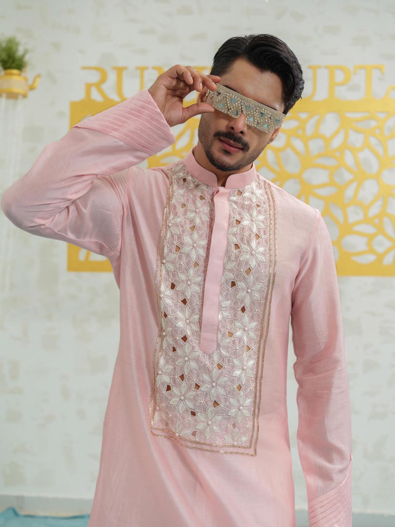 Pink cutwork Kurta set