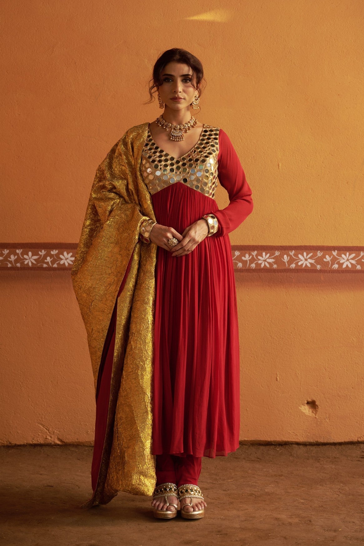 Hand-Embroidered Mirror Work Anarkali with Churidar Pyjama & Dupatta