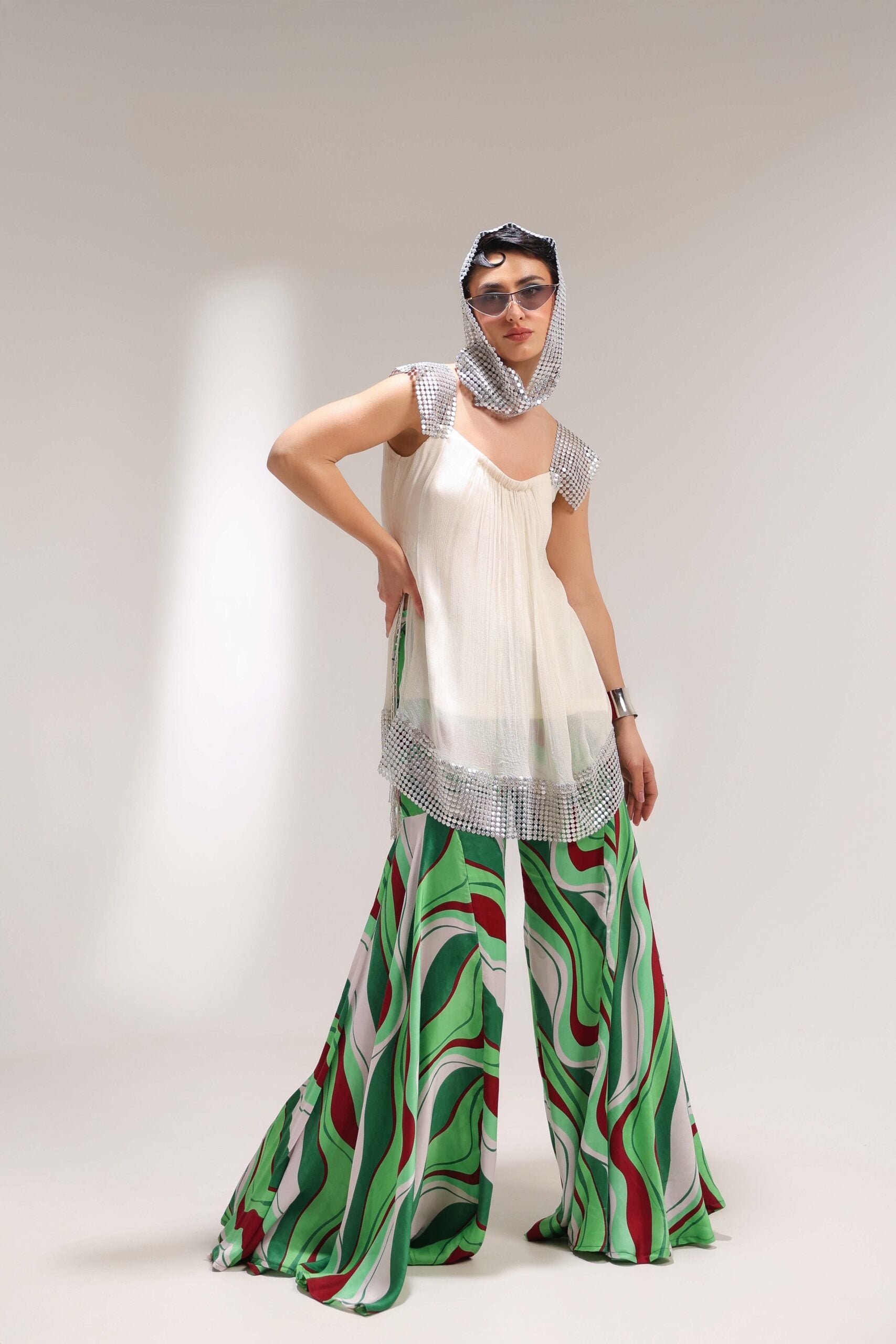 The beverly hills crème tunic with bell-bottoms set