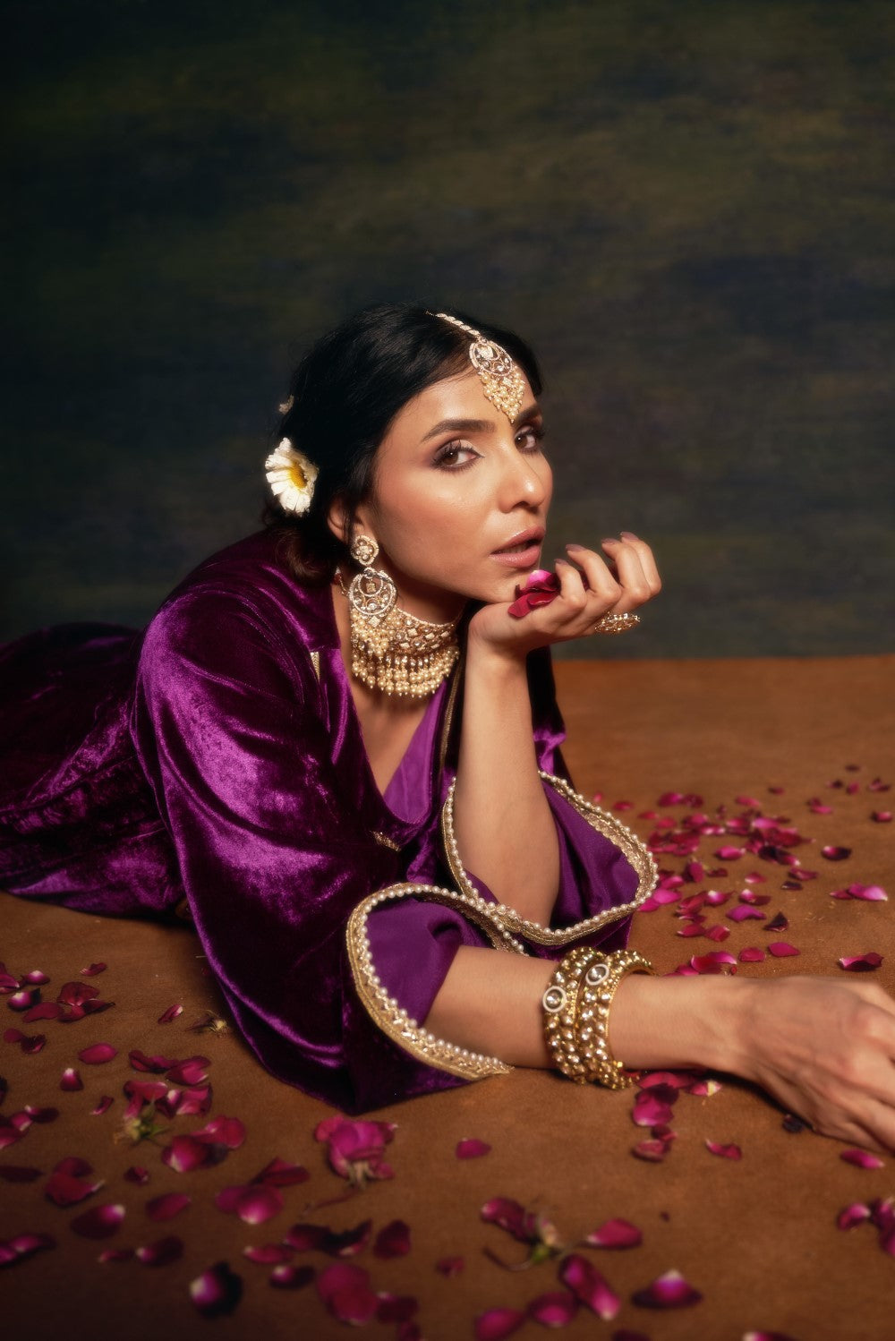 Hand-Embroidered Velvet Purple Kalidar Anarkali Set