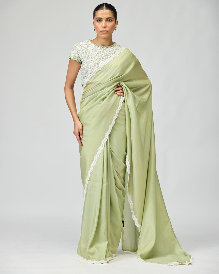 Embellished Viscose Tissue Saree Set for Festive Occasions