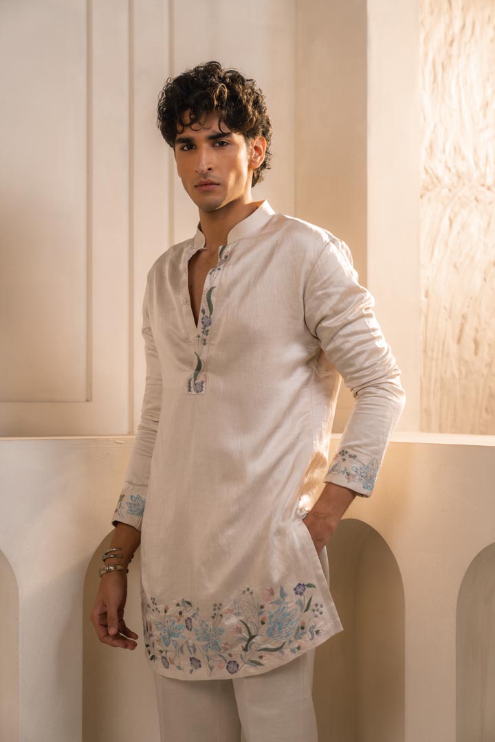 Silver veil linen silk short jacket set