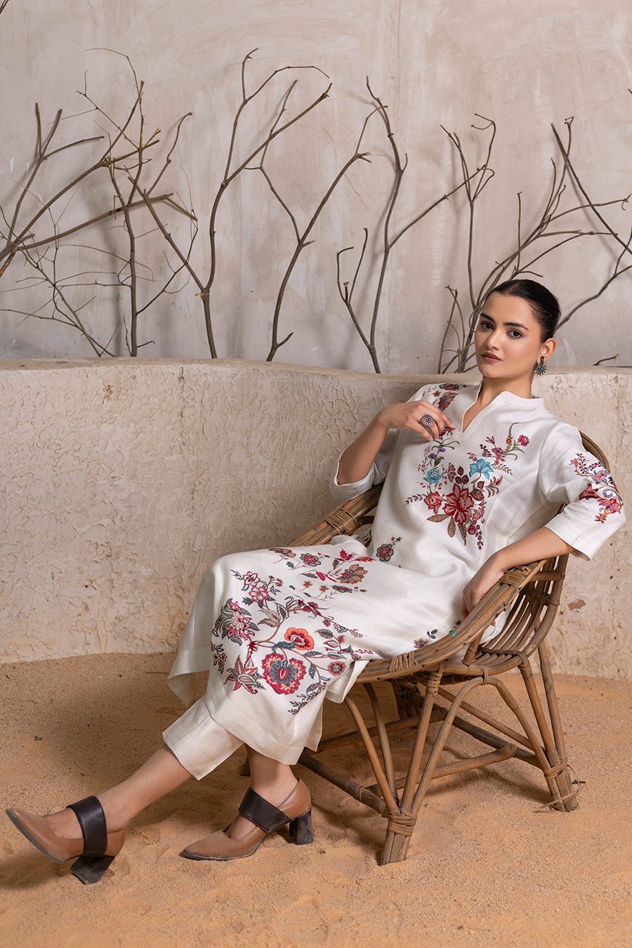 Ivory Silk Chanderi Floral Printed tunic (1 PC)