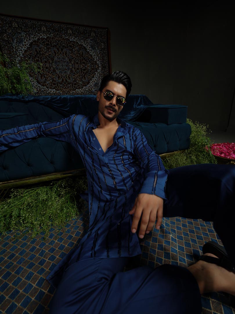 Midnight Stripe Blue Kurta Set