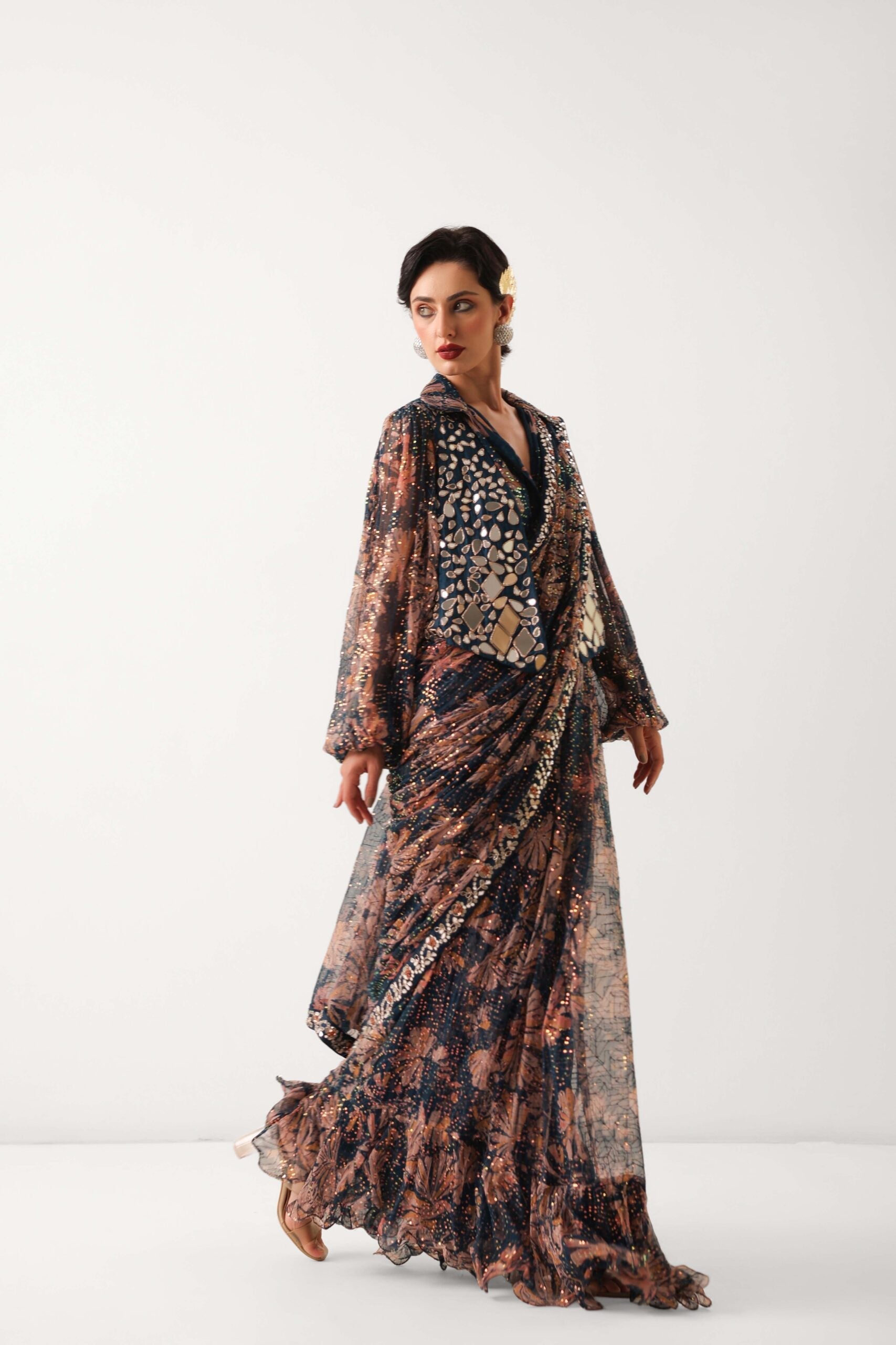 The prussian blue Sheesha Koti Saree