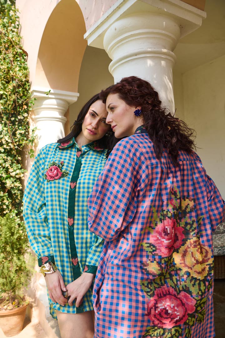 LAYLA PINK CROSS STITCH SHIRT DRESS