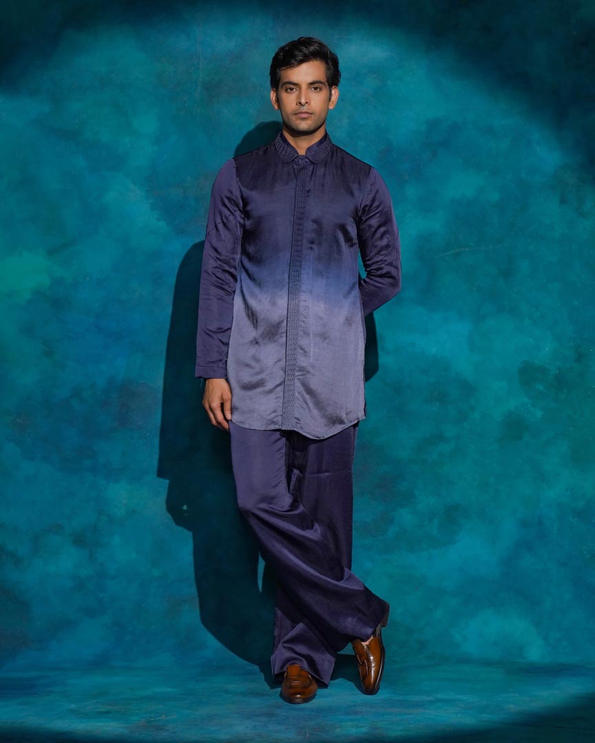 Oceanic Purple hand embroidered short jacket set