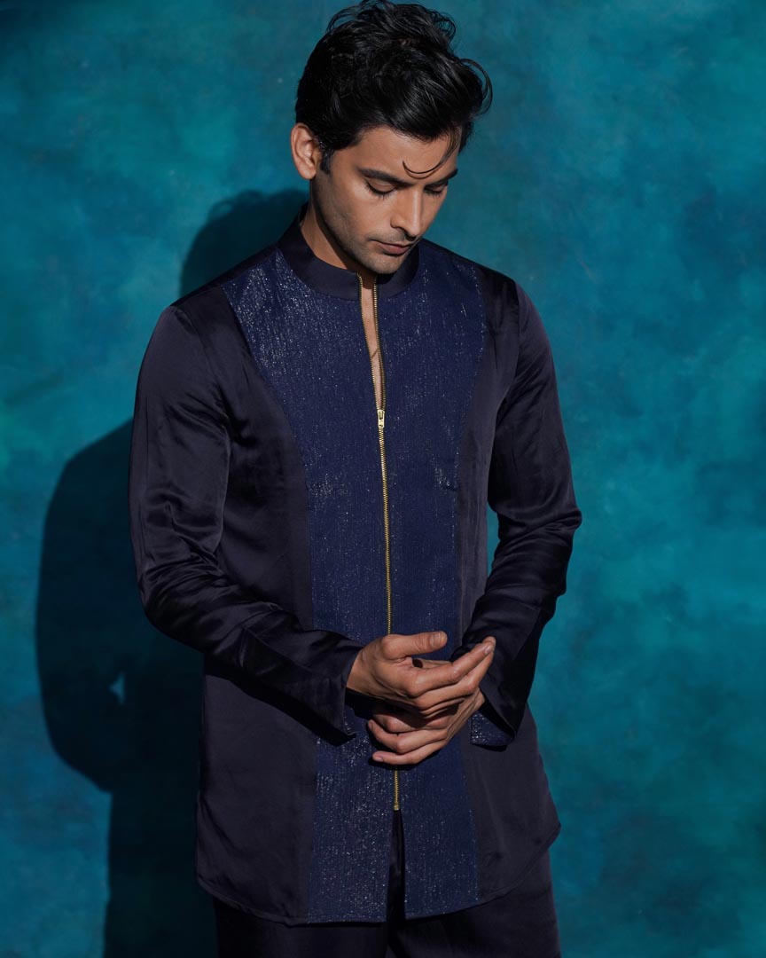 Midnight Blue hand embroidered concept blazer set