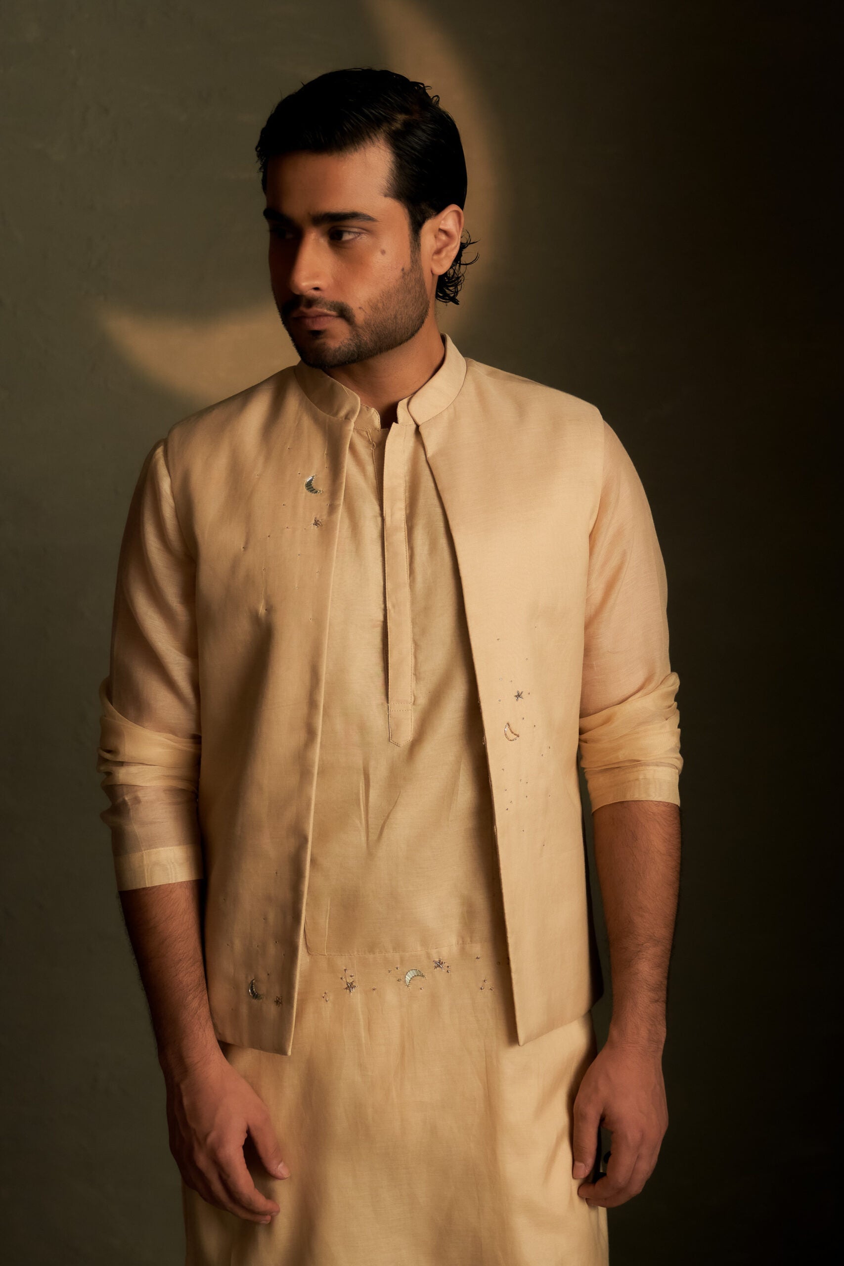 Beige Long Open Jacket