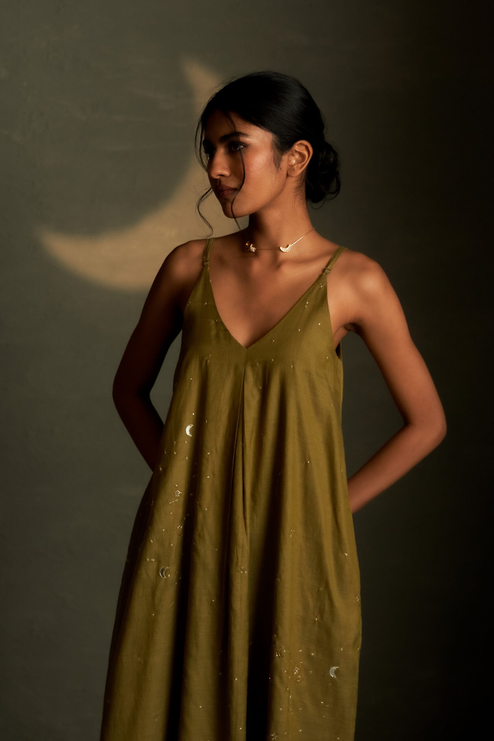 Olive Dusk Chaand Sitara Dress with Scarf