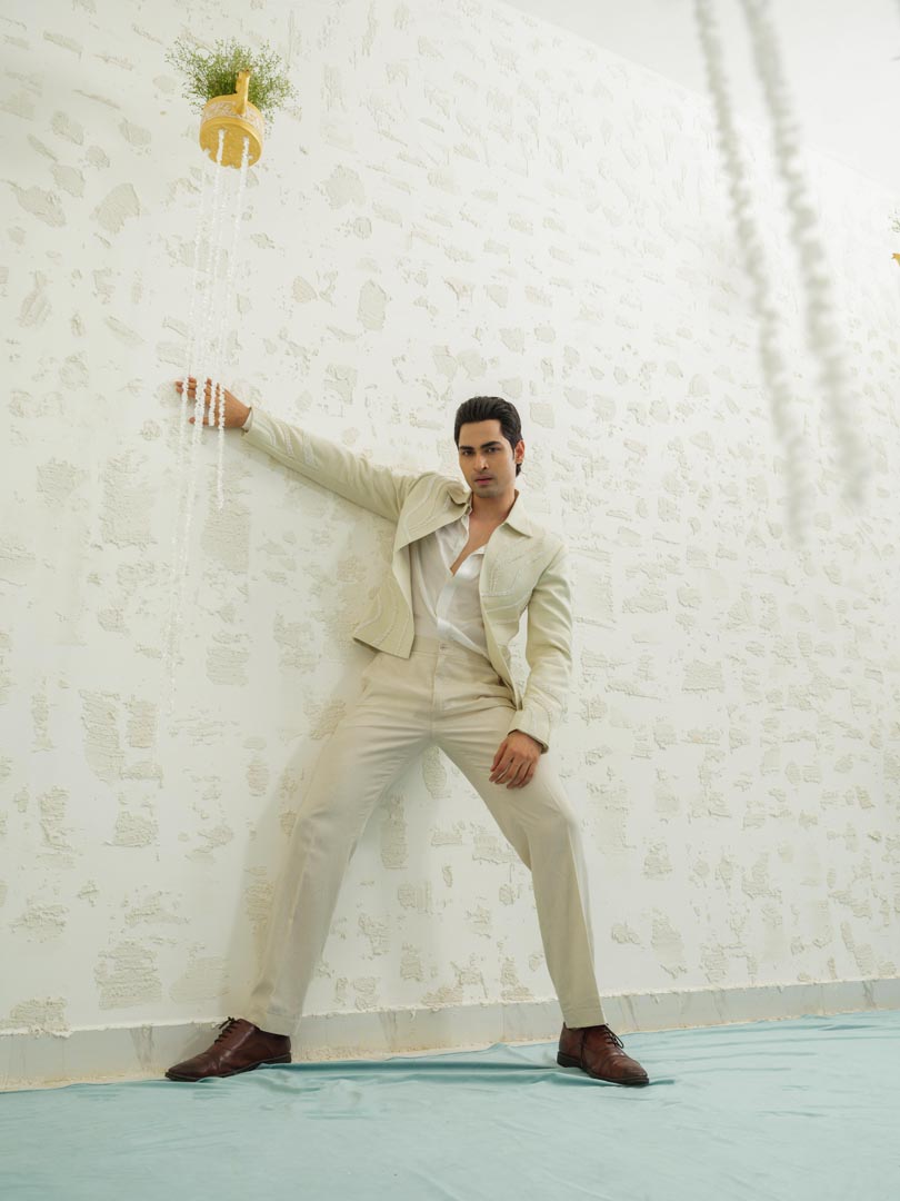 Crop Linen Jodhpuri Set