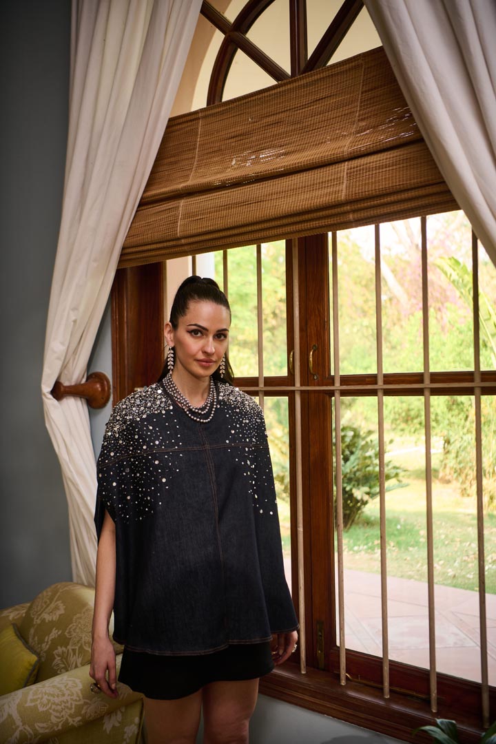 Denim pearl cape