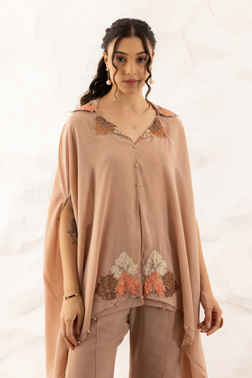 Avni Co-ord Set - Elegant Georgette Embroidered Cape and Flared Pants