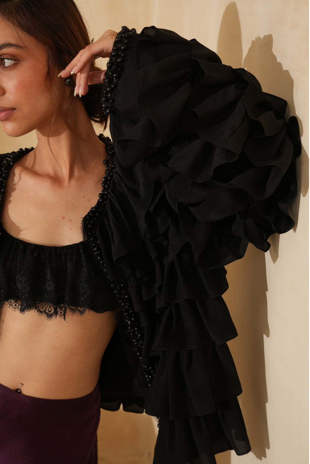 Elegant Black Fringe Top - High-Fashion Evening Luxury Wear