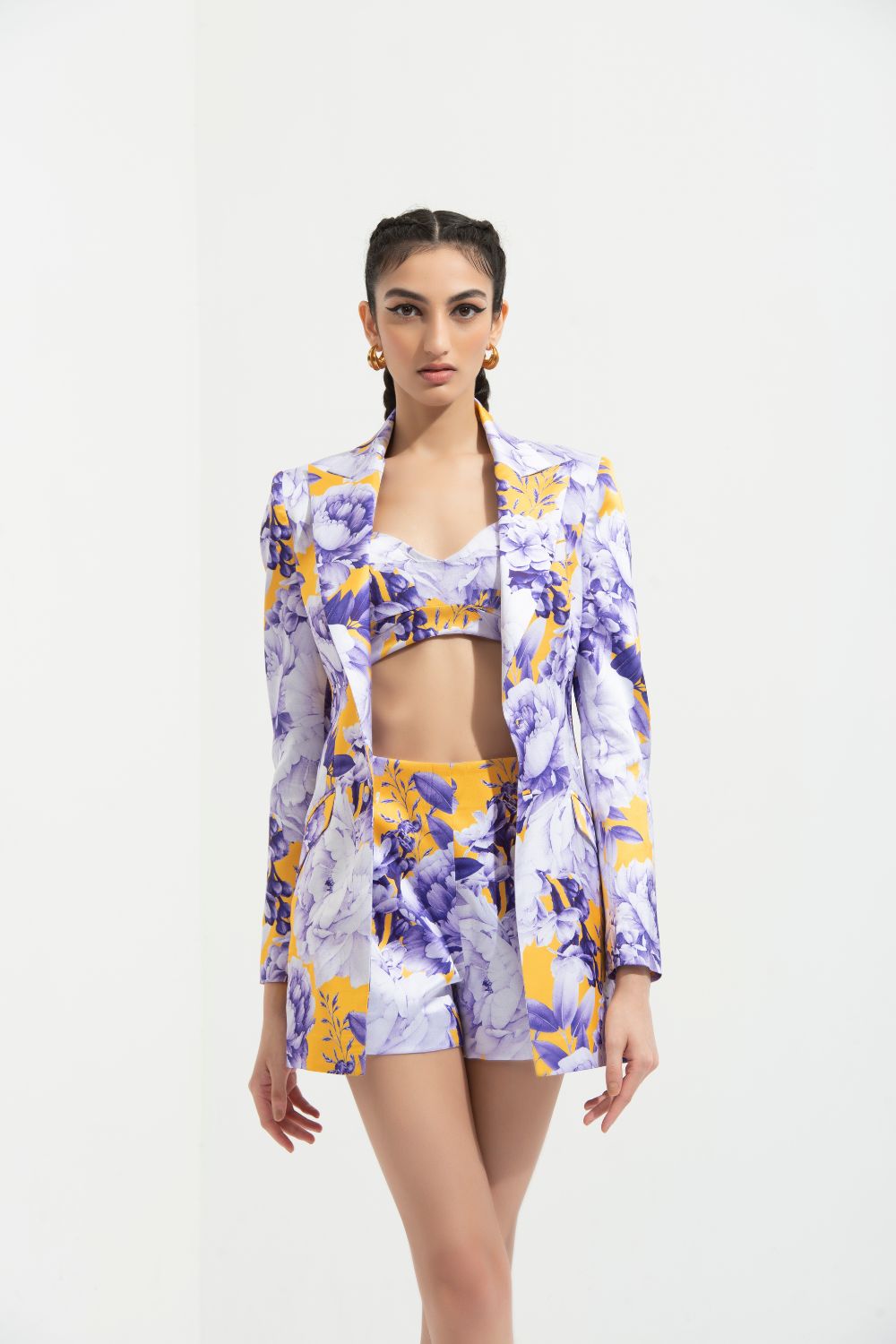 Sumire Printed Jacket Paired With Bustier And Shorts