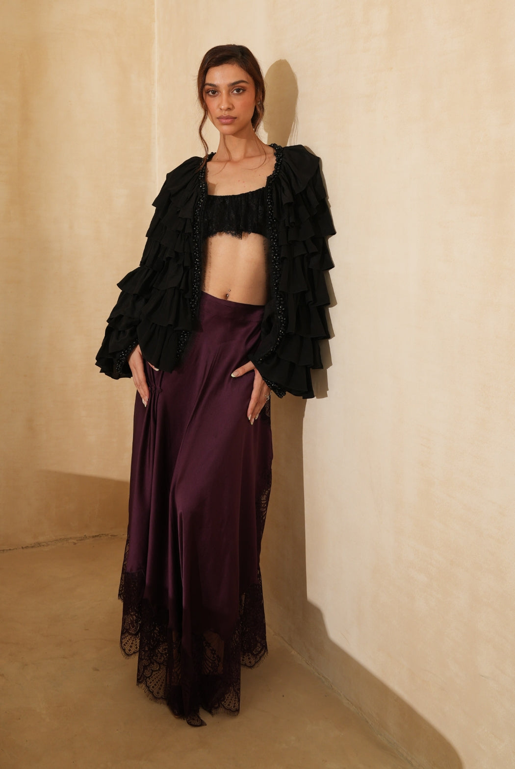 Elegant Burgundy Flow Skirt – Designer High-Waisted Maxi for Evening Wear