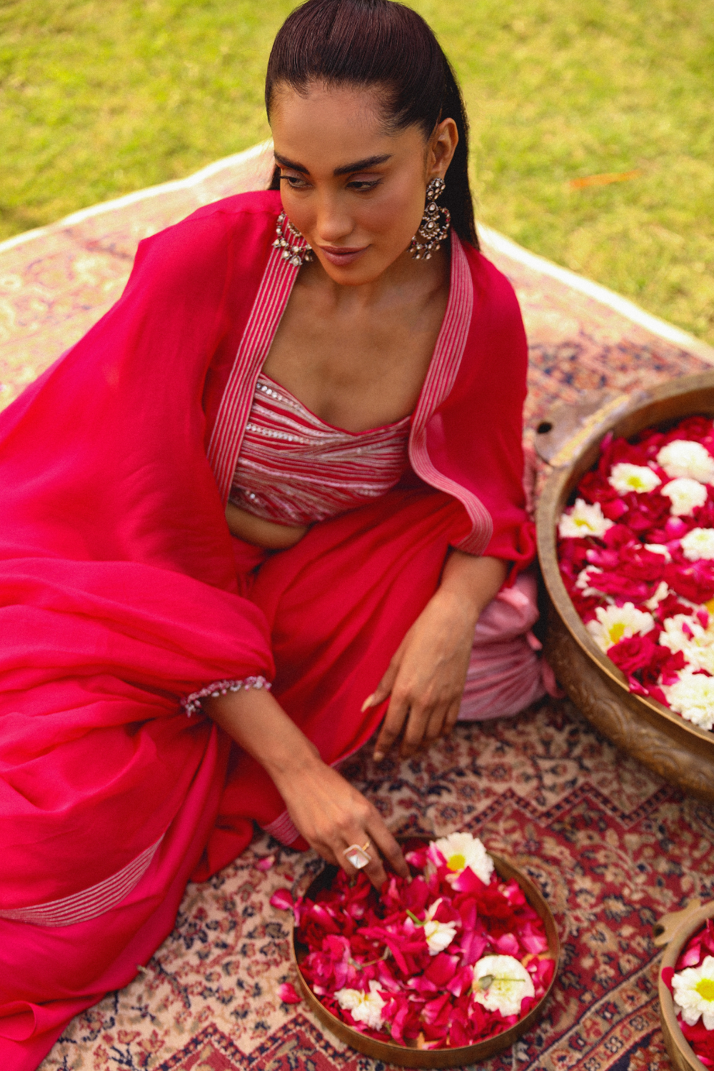 Kalki Rani Pink Cape Set with Crystal Embroidery & Pickup Skirt
