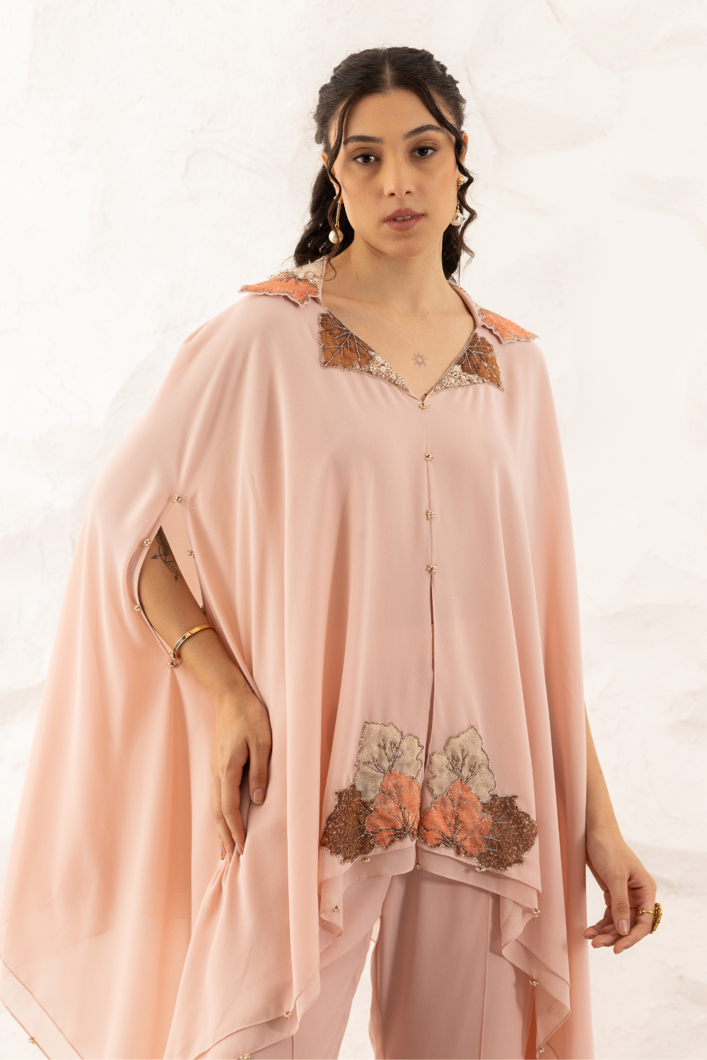Rose Pink Georgette Avni Co-ord Set with Applique Cape