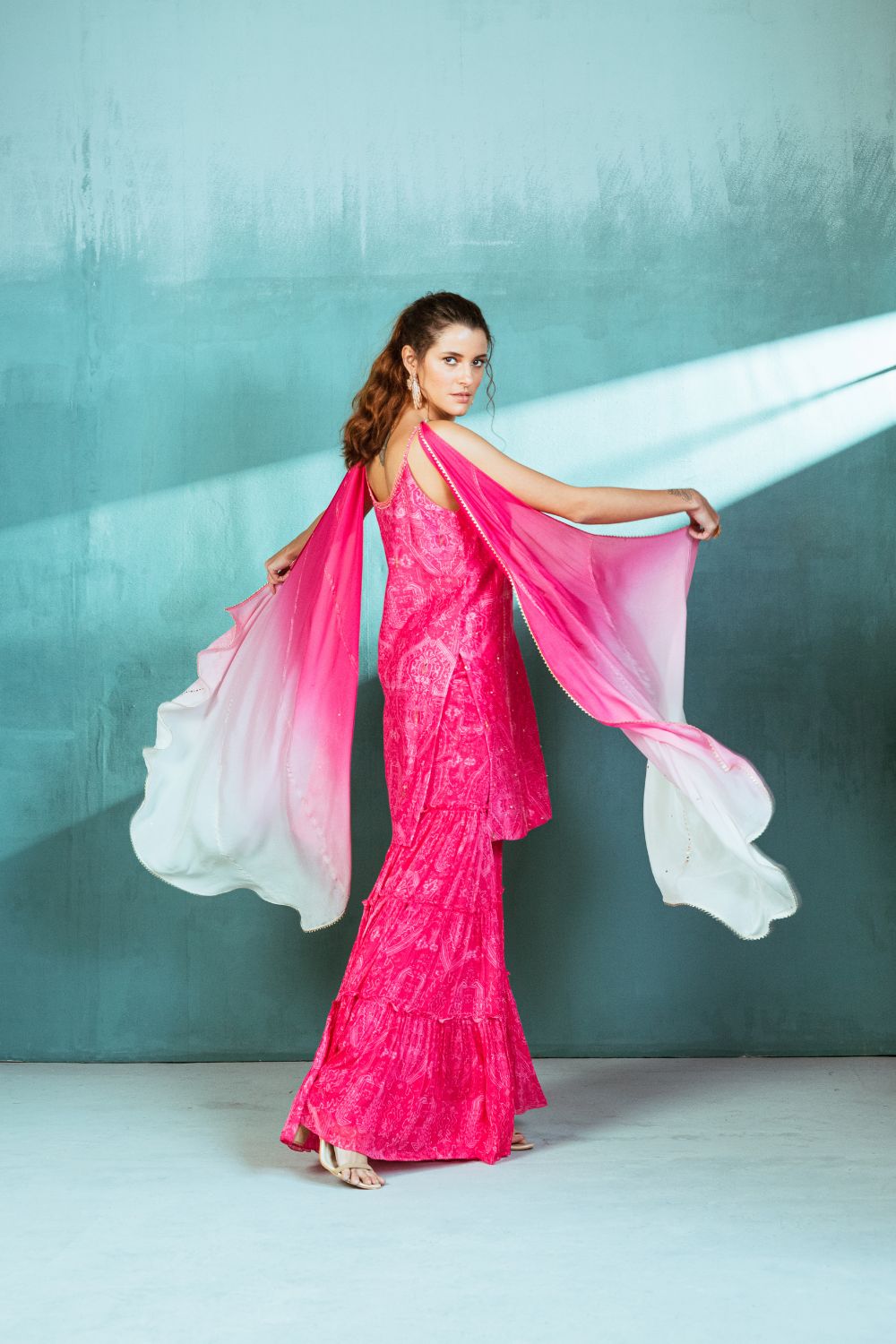 Fuschia Pink Chanderi Kurta Sharara Set