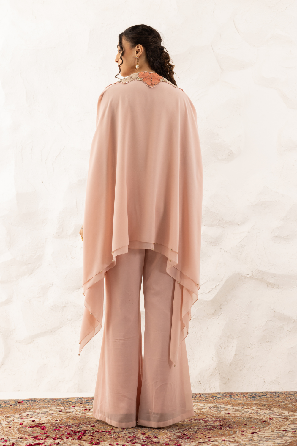 Rose Pink Georgette Avni Co-ord Set with Applique Cape