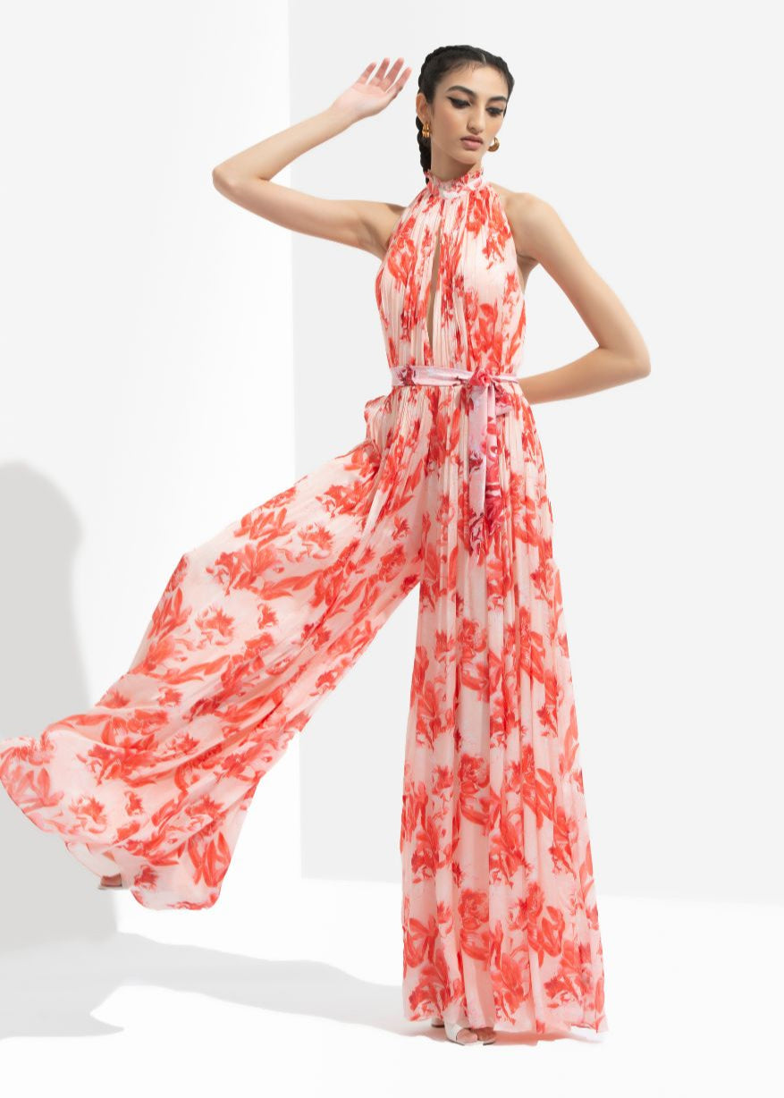 Mirrai Printed Low Neckline Jumpsuit