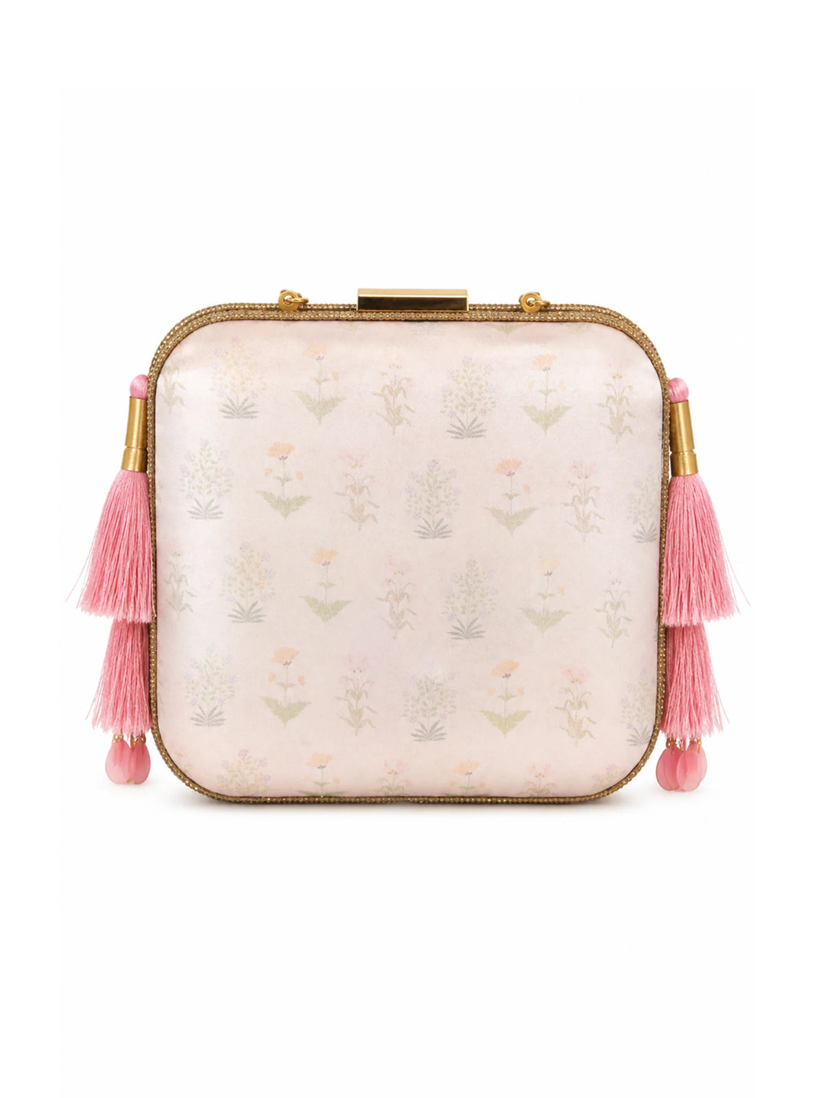 Pink Leopard Print Clutch Bag with Floral Embroidery & Pink Tassels