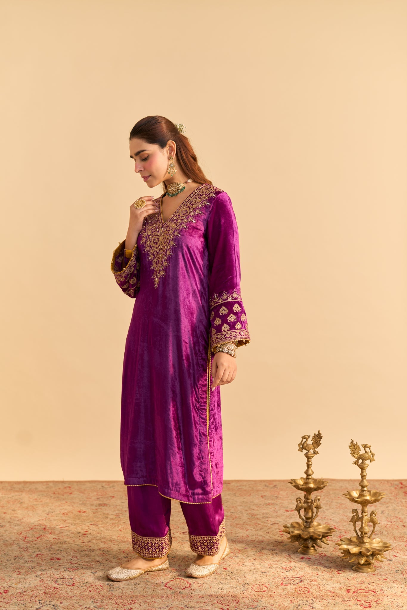 Aynaz - Deep Purple Kurta with Salwar and Dupatta