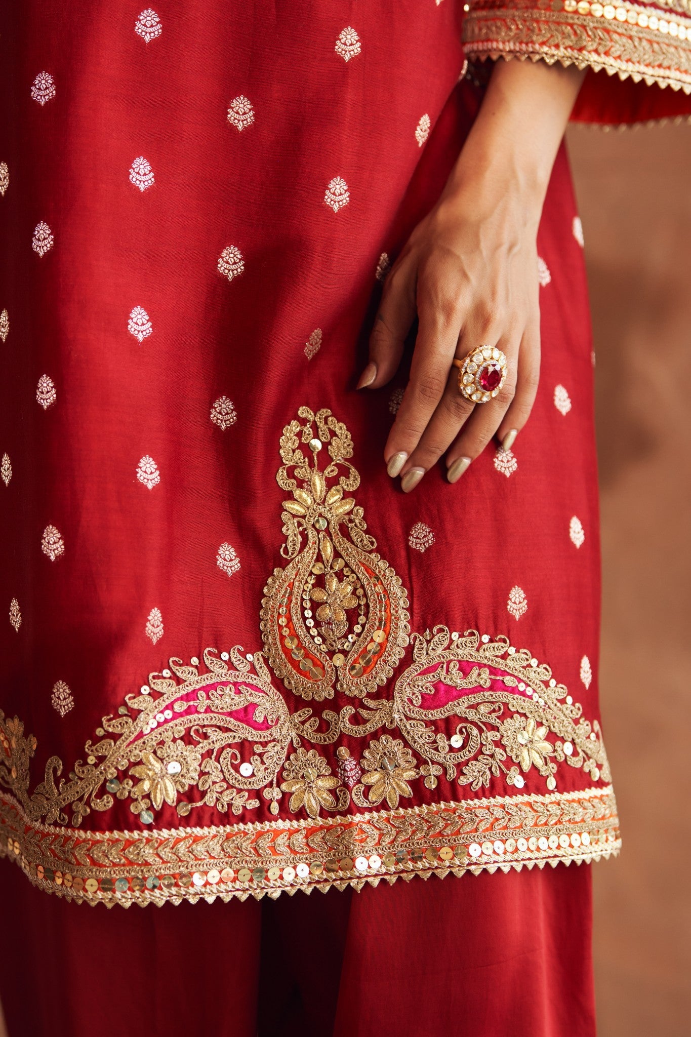 MEHWISH - DEEP RED SHORT KURTA WITH SALWAR AND DUPATTA