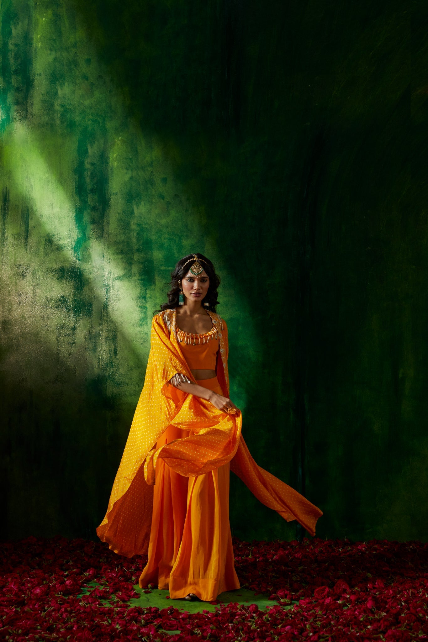 Bandhni cape set with flared pants