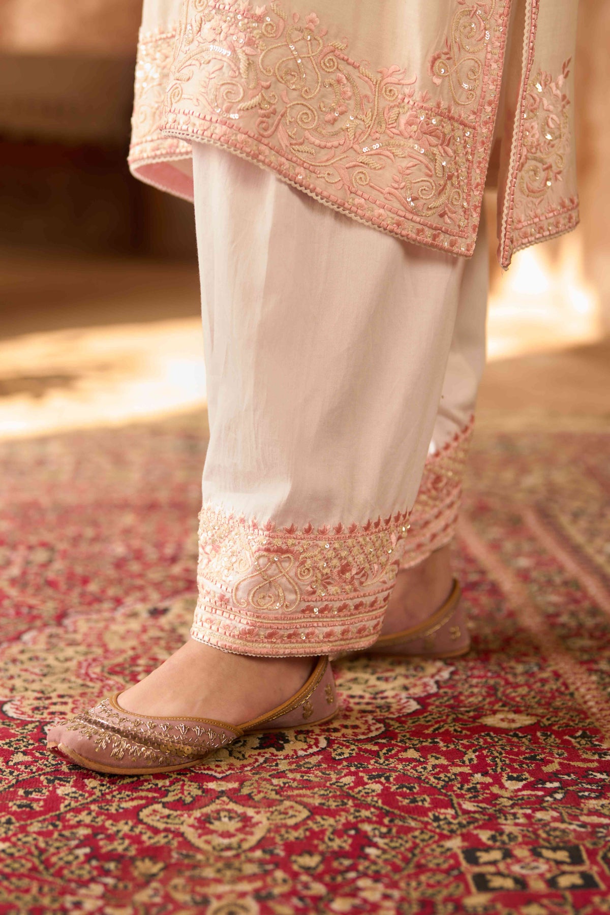 Daisy Ivory Pink Silk Chanderi A-Line Kurta Salwar Suit Set