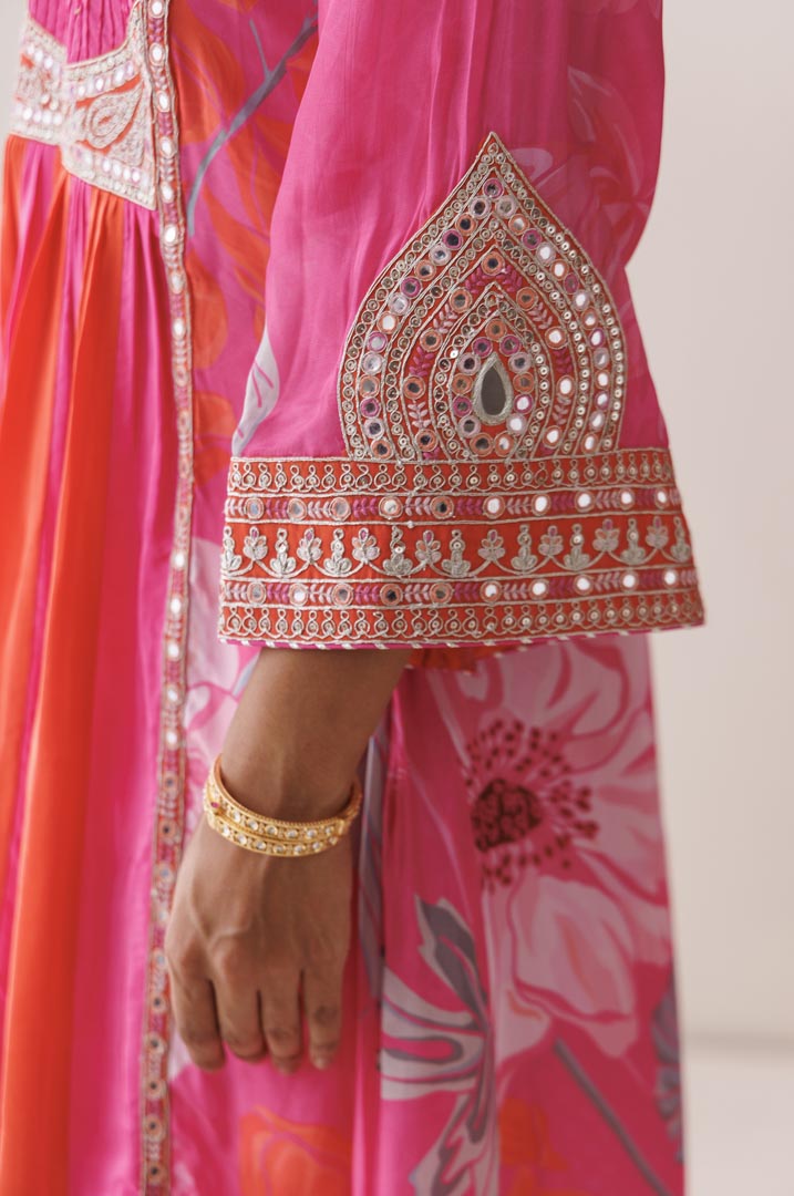 Pink and orange dori work kurta set