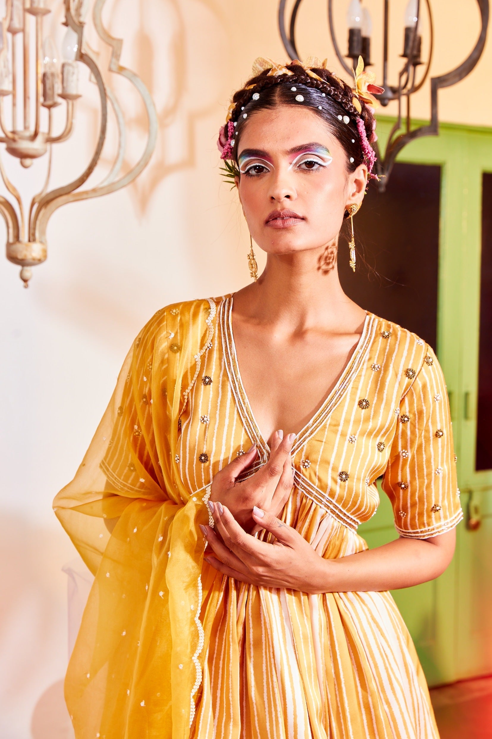 Ochre Yellow Peplum Dress with Sharara.