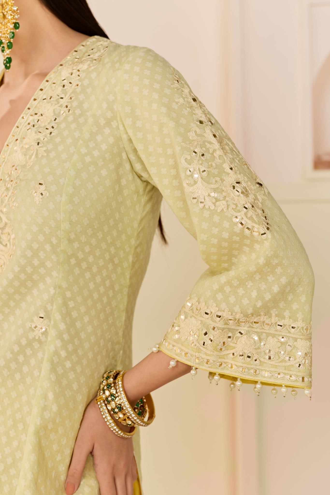 RUHANI - MINT GREEN LONG KURTA WITH SKIRT AND DUPATTA