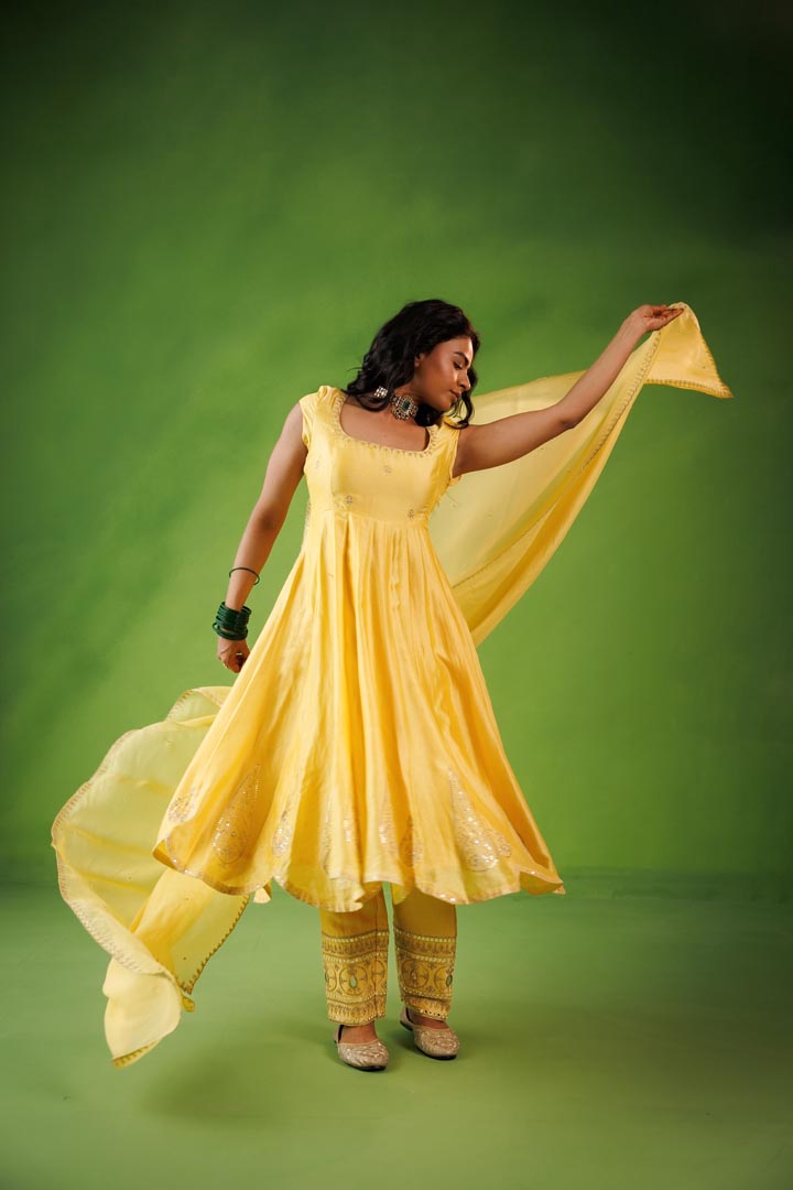 Yellow anarkali set