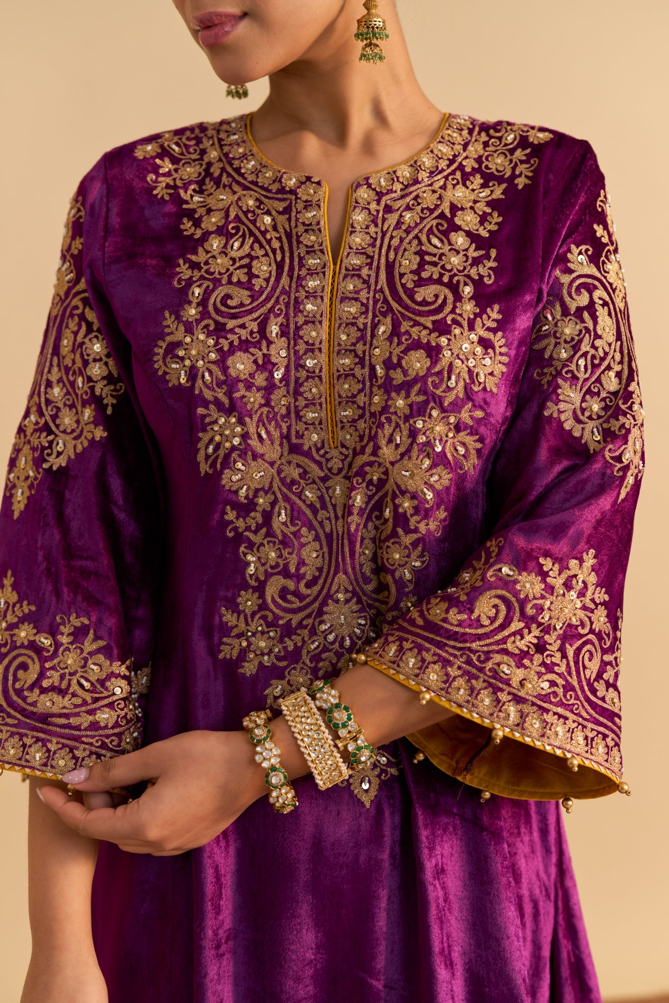 Eira - Deep Purple A-line Kurta with Dhoti with Dupatta