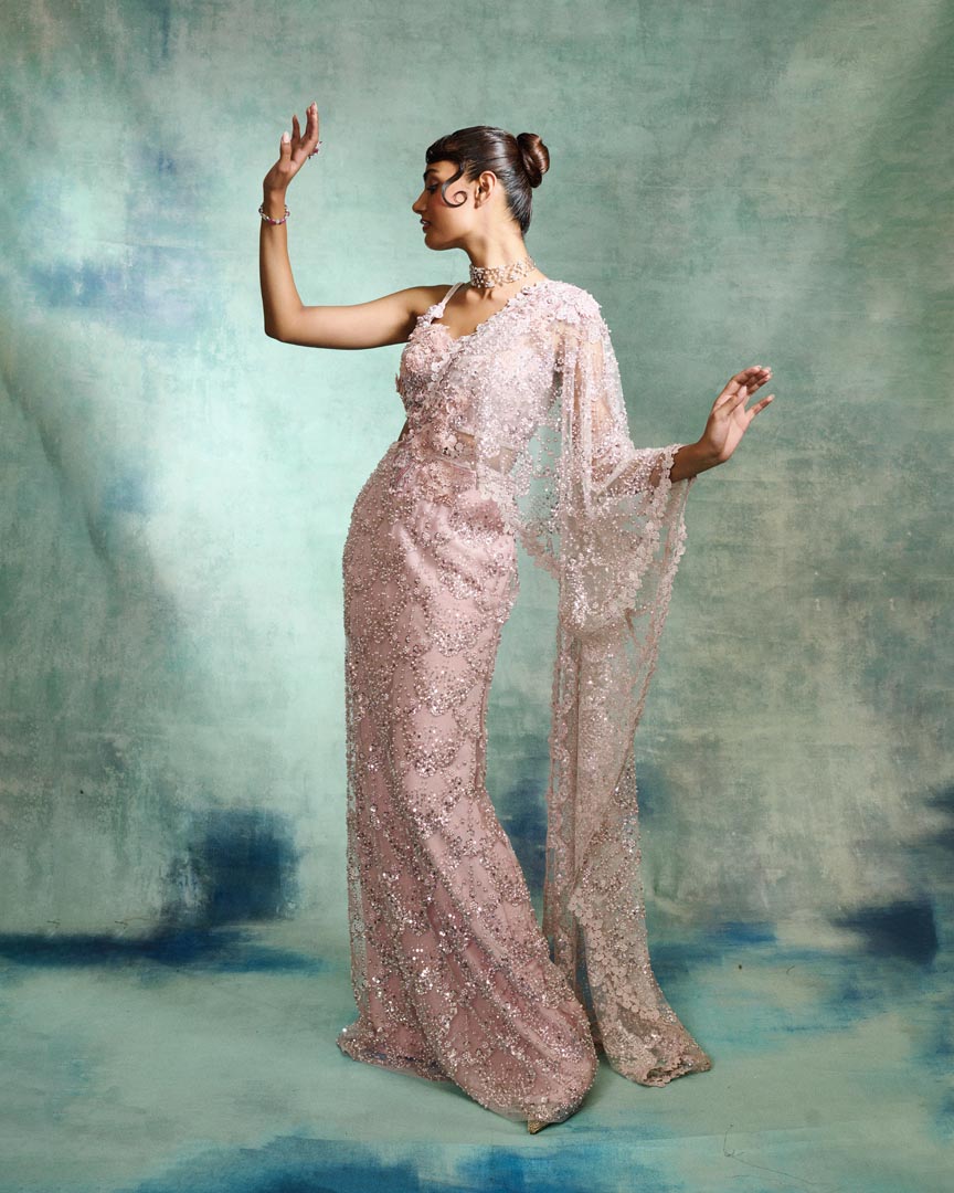PEARL PINK DRAPE SAREE